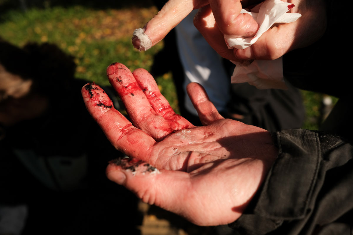 A glued hand which was pulled from the road