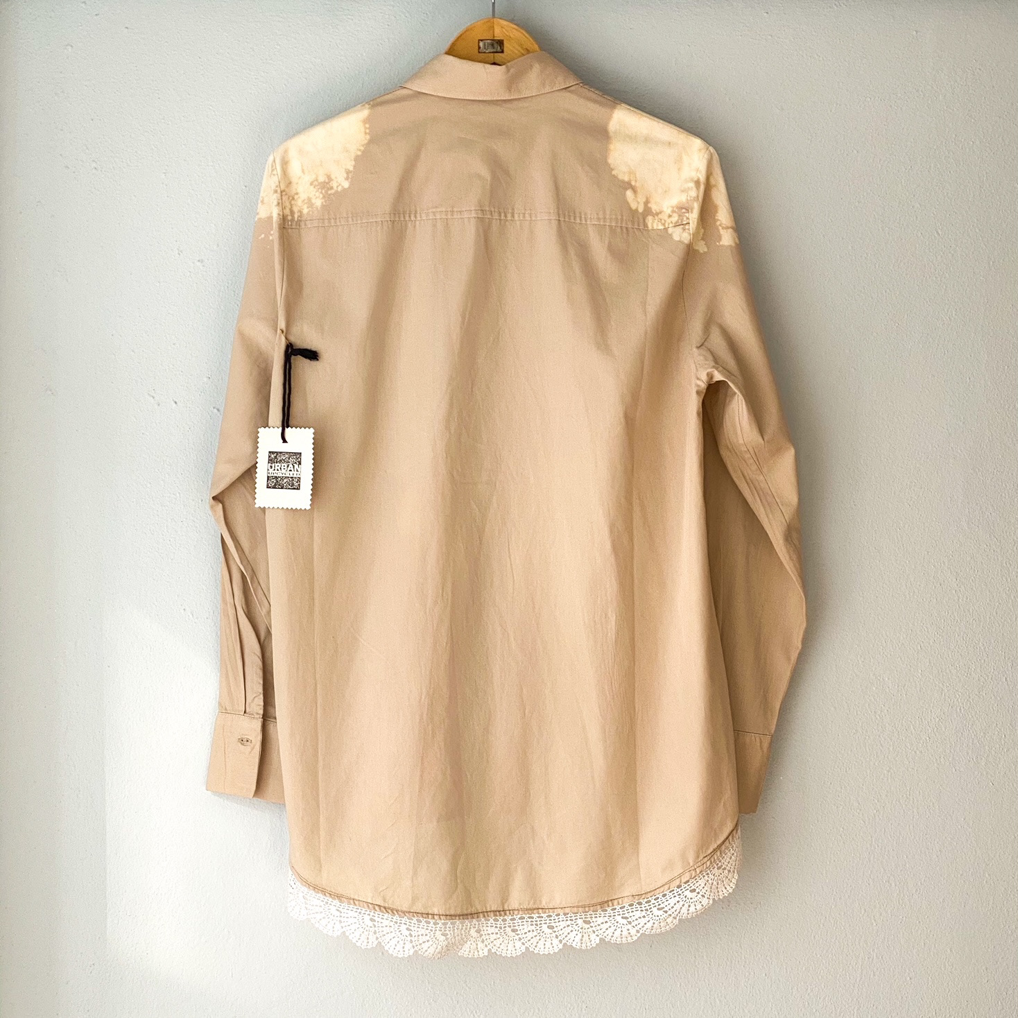 Urban Upcycled Kind Hearted Sustainable Fashion and Lifestyle | Hand Dyed Cream Shirt with Vintage Doily Trim