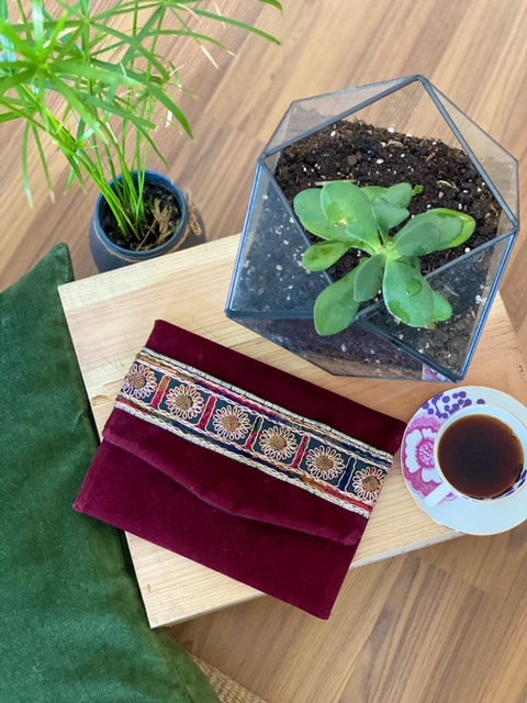 Urban Upcycled İleri Dönüşüm Upcycle Tasarımlar Bordo Kadife Süet Bohem El Çantası