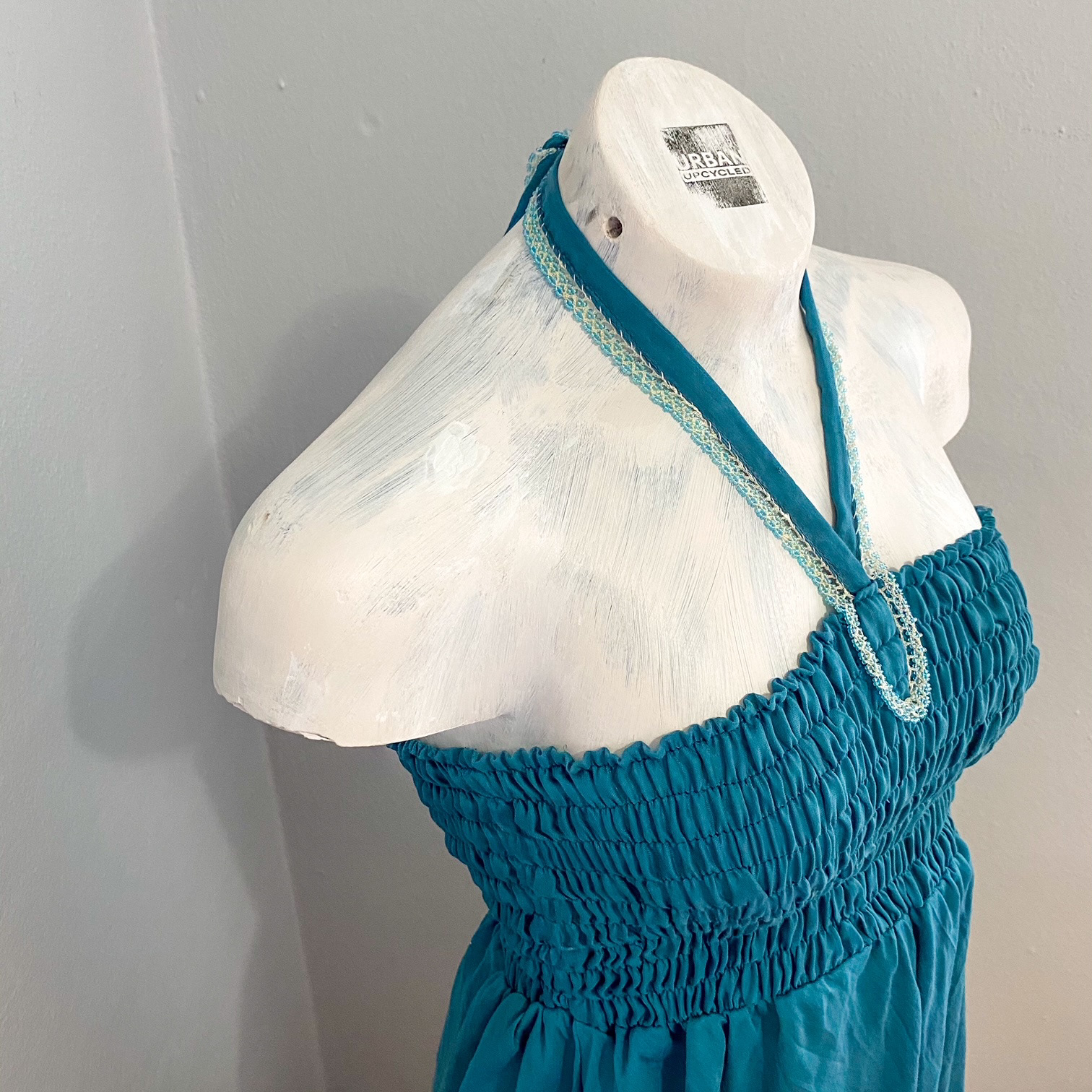 Urban Upcycled Kind Hearted Sustainable Fashion and Lifestyle | Turquoise Summer Bandeau Pareo Dress