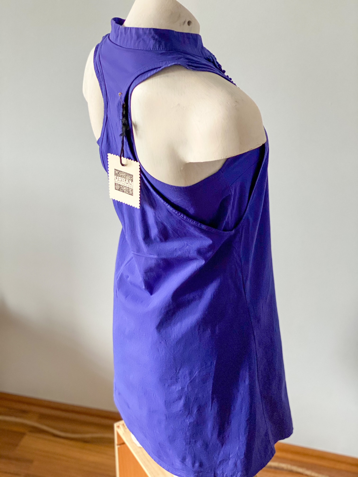 Urban Upcycled İleri Dönüşüm Upcycle Tasarımlar Mor Bohem Yaka ve Halter Sırtlı Kolsuz Elbise