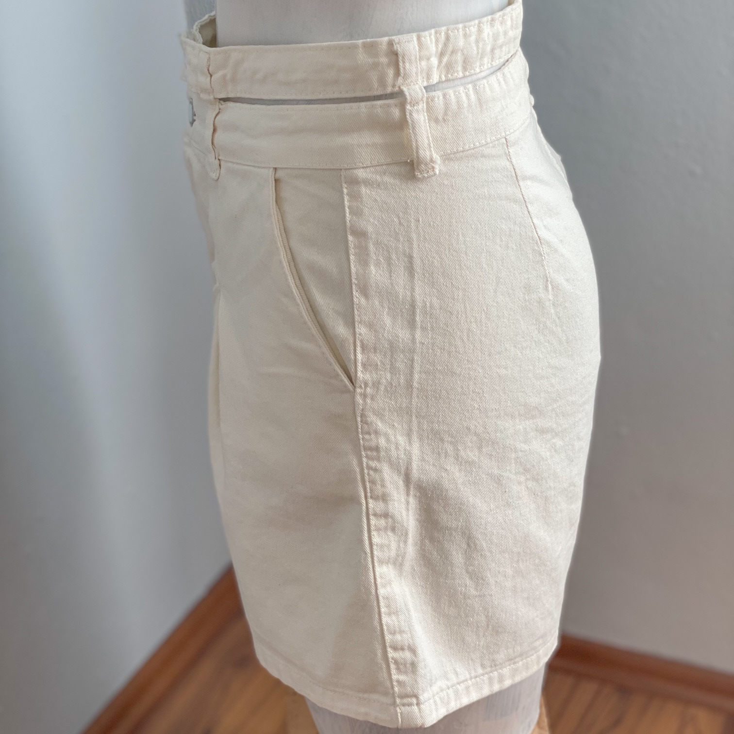 Urban Upcycled Kind Hearted Sustainable Fashion and Lifestyle | Double Waisted White Denim Shorts With Hand Dye Vintage Doily