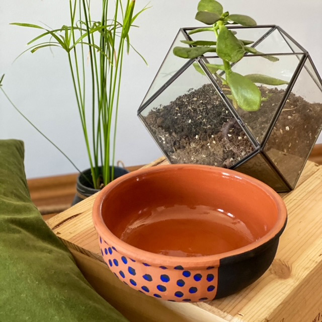 Urban Upcycled İleri Dönüşüm Upcycle Tasarımlar Mat Siyah ve Çivit Mavi El Boyama Toprak Kase