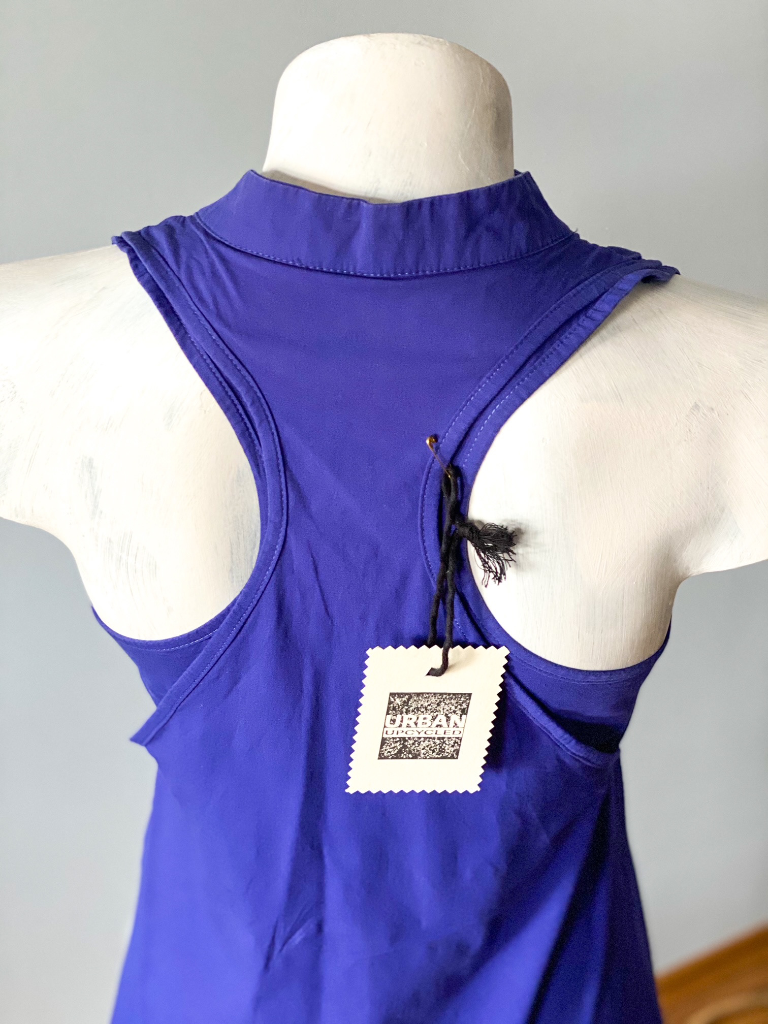 Urban Upcycled İleri Dönüşüm Upcycle Tasarımlar Mor Bohem Yaka ve Halter Sırtlı Kolsuz Elbise