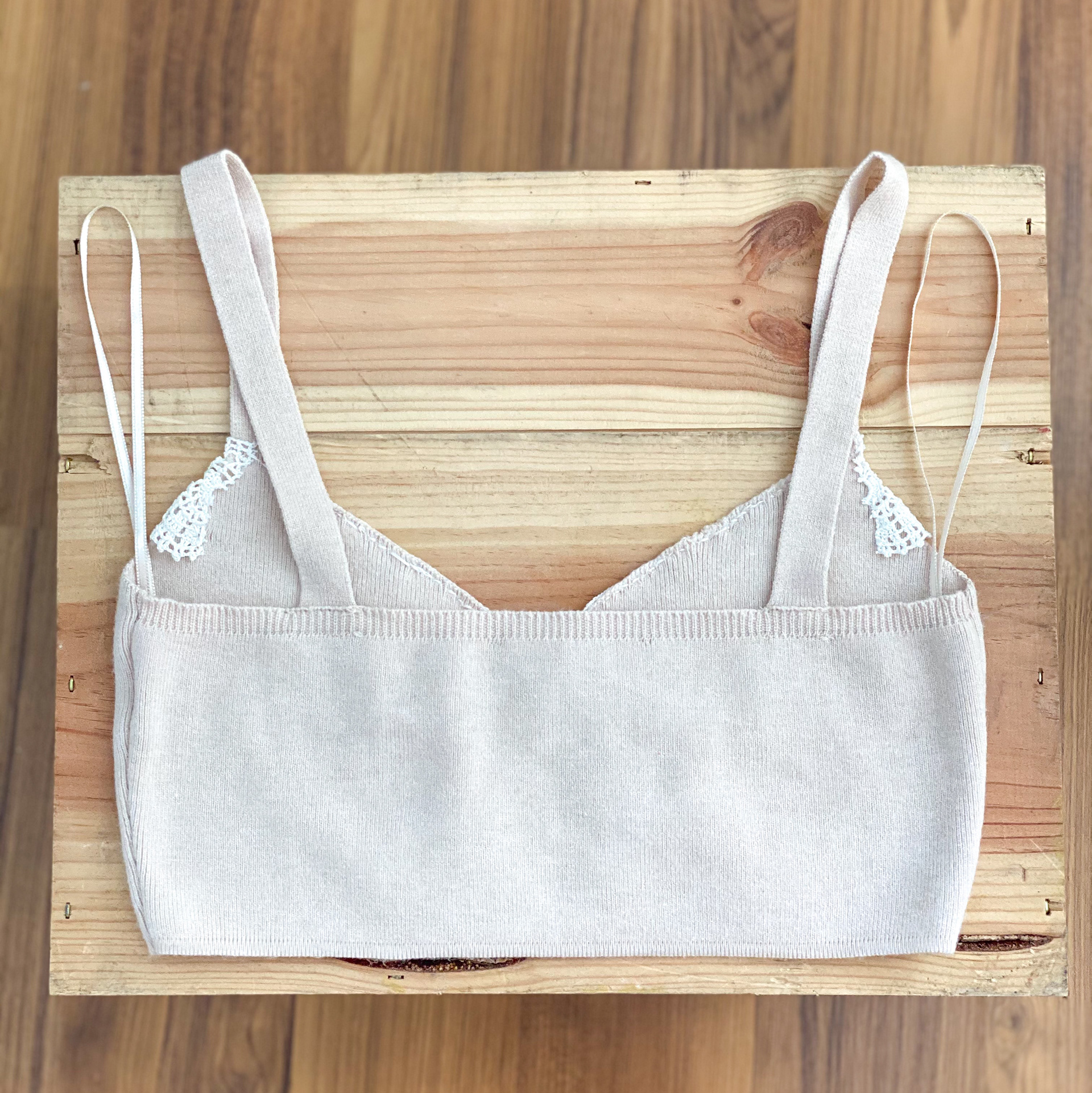 Urban Upcycled Kind Hearted Sustainable Fashion and Lifestyle | Powder Pink Crop Top with Vintage Doily Trim Collar