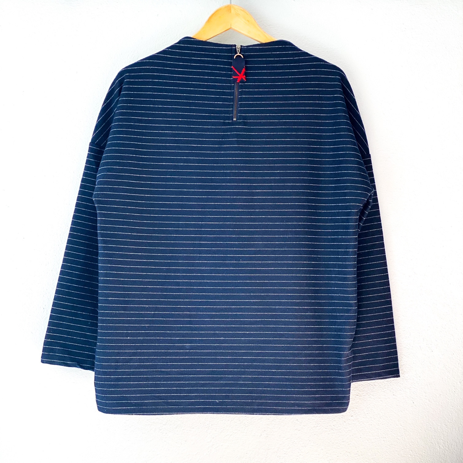 Urban Upcycled Kind Hearted Sustainable Fashion and Lifestyle | Navy Pinstriped Top with Hand Dyed Vintage Doilies