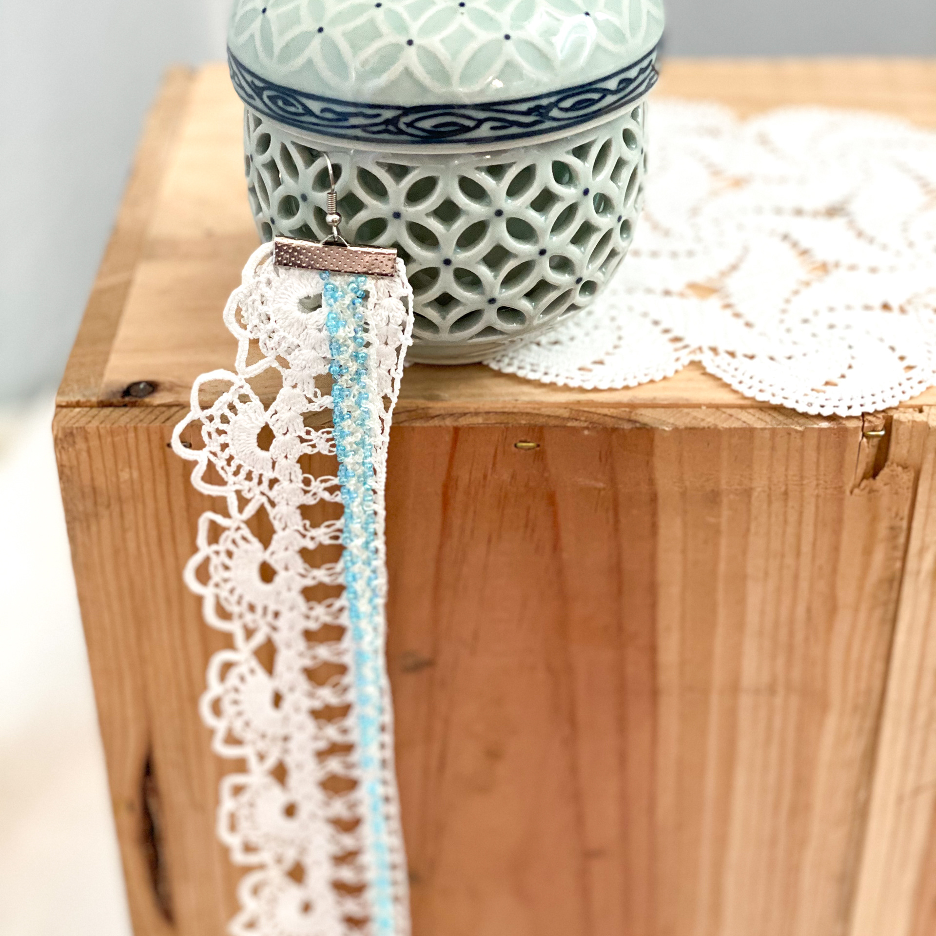 Urban Upcycled Kind Hearted Sustainable Fashion and Lifestyle | Upcycled Vintage Doily Jewellery Collection Oversize Long Dangle Earring