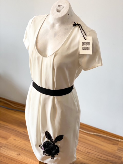 Urban Upcycled Kind Hearted Sustainable Fashion and Lifestyle | Off-White Formal Night Dress with Rose Sequin Detail