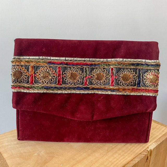 Urban Upcycled İleri Dönüşüm Upcycle Tasarımlar Bordo Kadife Süet Bohem El Çantası