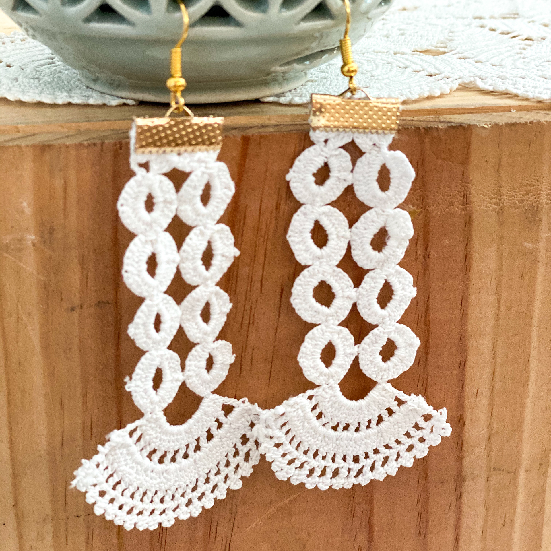 Urban Upcycled Kind Hearted Sustainable Fashion and Lifestyle | Upcycled Vintage Doily Jewellery Collection Long Dangle Earrings