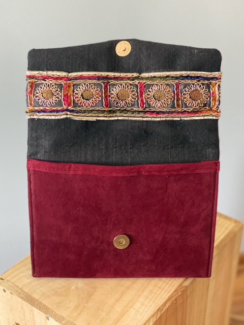 Urban Upcycled Kind Hearted Sustainable Fashion and Lifestyle | Burgundy Velvet Suede Boho Clutch