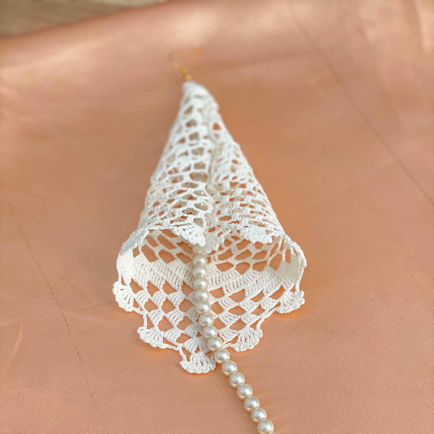 Urban Upcycled Kind Hearted Sustainable Fashion and Lifestyle | Upcycled Vintage Doily Jewellery Collection Long Earring Lily Flower