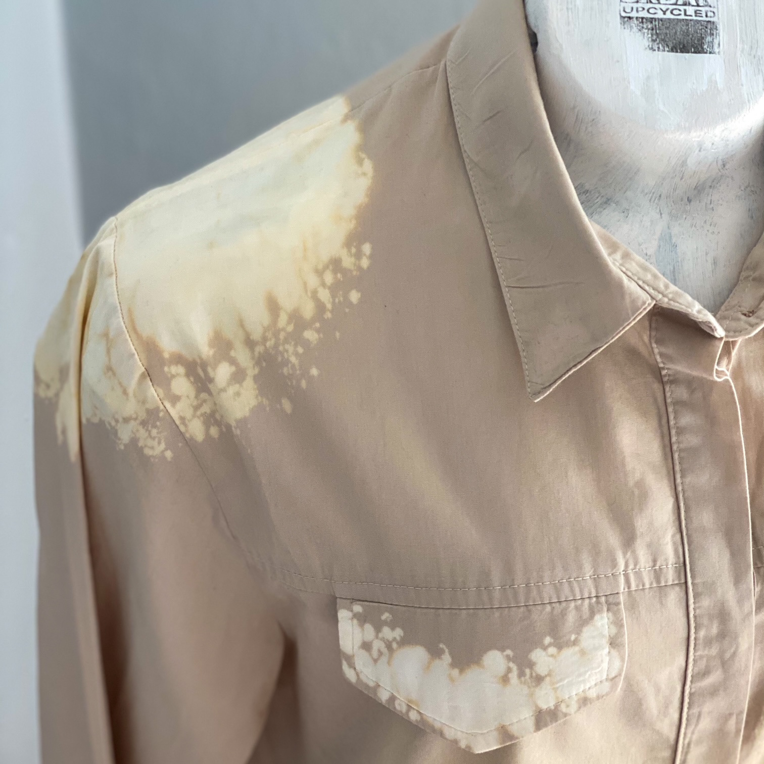 Urban Upcycled Kind Hearted Sustainable Fashion and Lifestyle | Hand Dyed Cream Shirt with Vintage Doily Trim