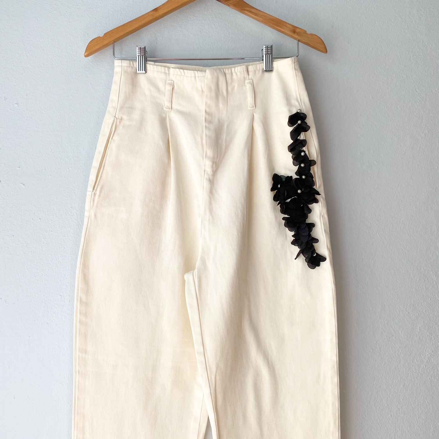 Urban Upcycled Kind Hearted Sustainable Fashion and Lifestyle | White Denim Pants  Black Flower Accessories & Pearls