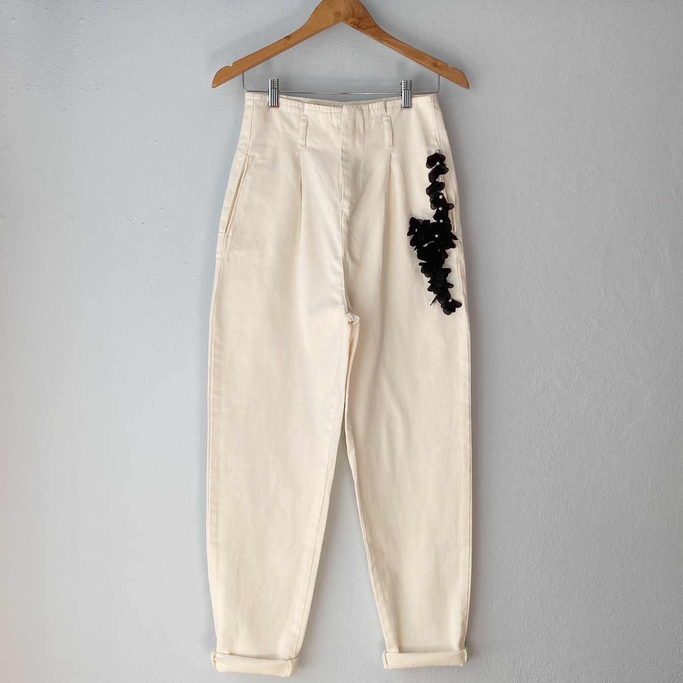 Urban Upcycled Kind Hearted Sustainable Fashion and Lifestyle | White Denim Pants  Black Flower Accessories & Pearls