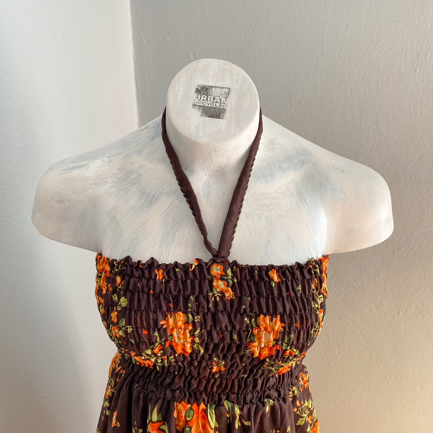 Urban Upcycled Kind Hearted Sustainable Fashion and Lifestyle | Brown Floral Summer Bandeau Pareo Dress