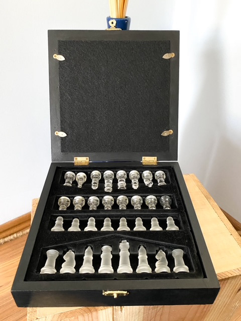 Urban Upcycled Kind Hearted Sustainable Fashion and Lifestyle |  Glass Chess Set With Black Matte Wooden Box