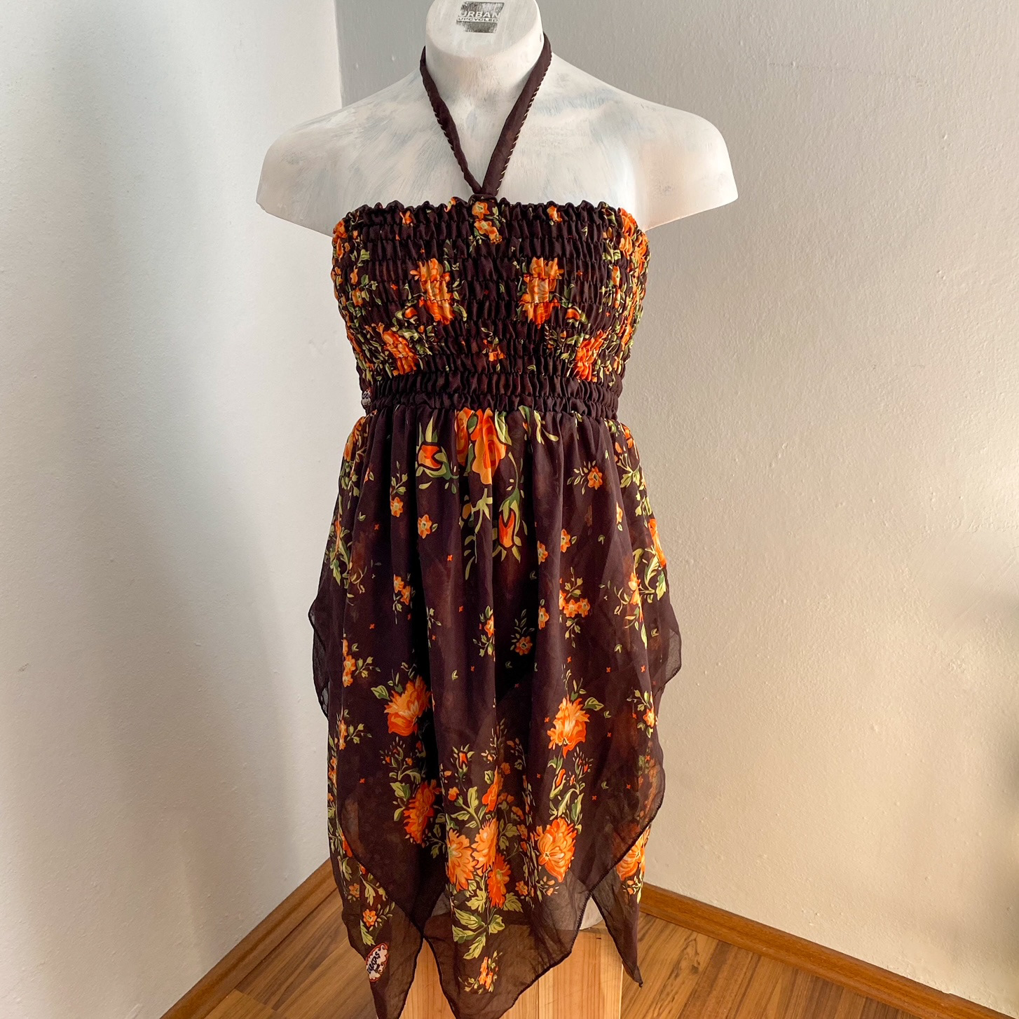 Urban Upcycled Kind Hearted Sustainable Fashion and Lifestyle | Brown Floral Summer Bandeau Pareo Dress