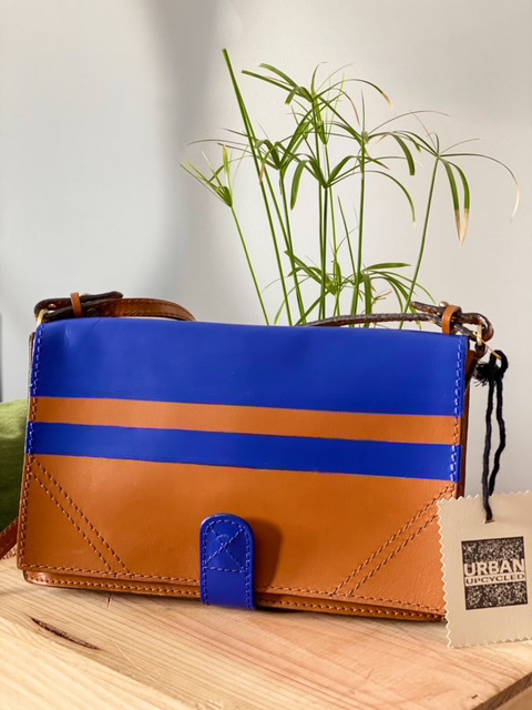 Urban Upcycled Kind Hearted Sustainable Fashion and Lifestyle | Taba & Indigo Blue Leather Messenger Bag