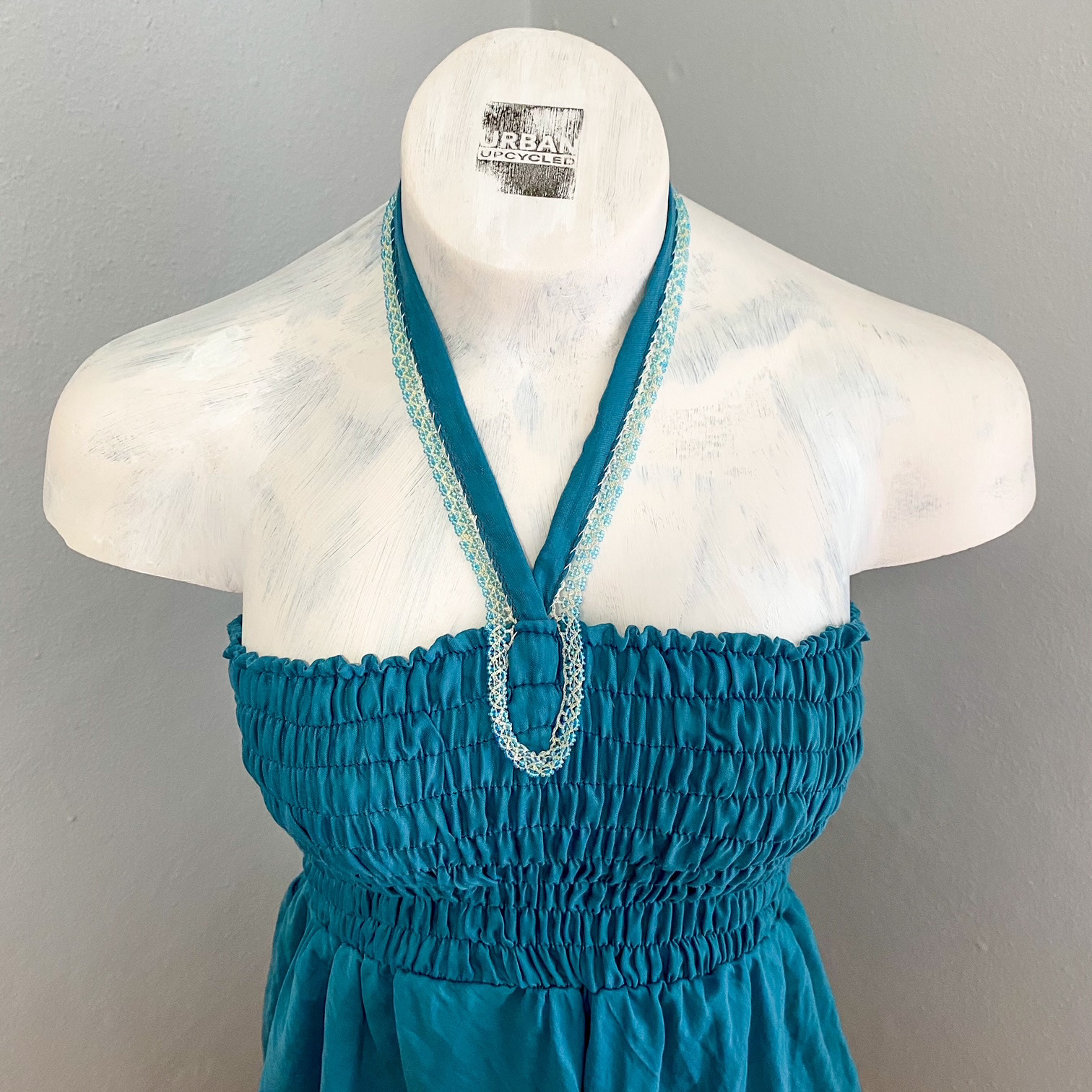 Urban Upcycled Kind Hearted Sustainable Fashion and Lifestyle | Turquoise Summer Bandeau Pareo Dress