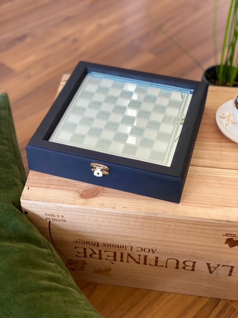 Urban Upcycled Kind Hearted Sustainable Fashion and Lifestyle |  Glass Chess Set With Black Matte Wooden Box