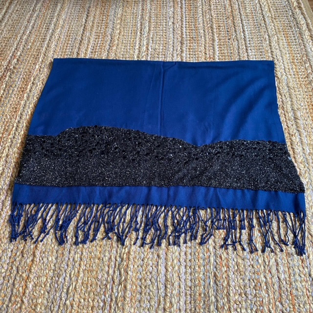 Urban Upcycled Kind Hearted Sustainable Fashion and Lifestyle | Dark Blue Pashmina Shawl or Wrap Sequinned in Black
