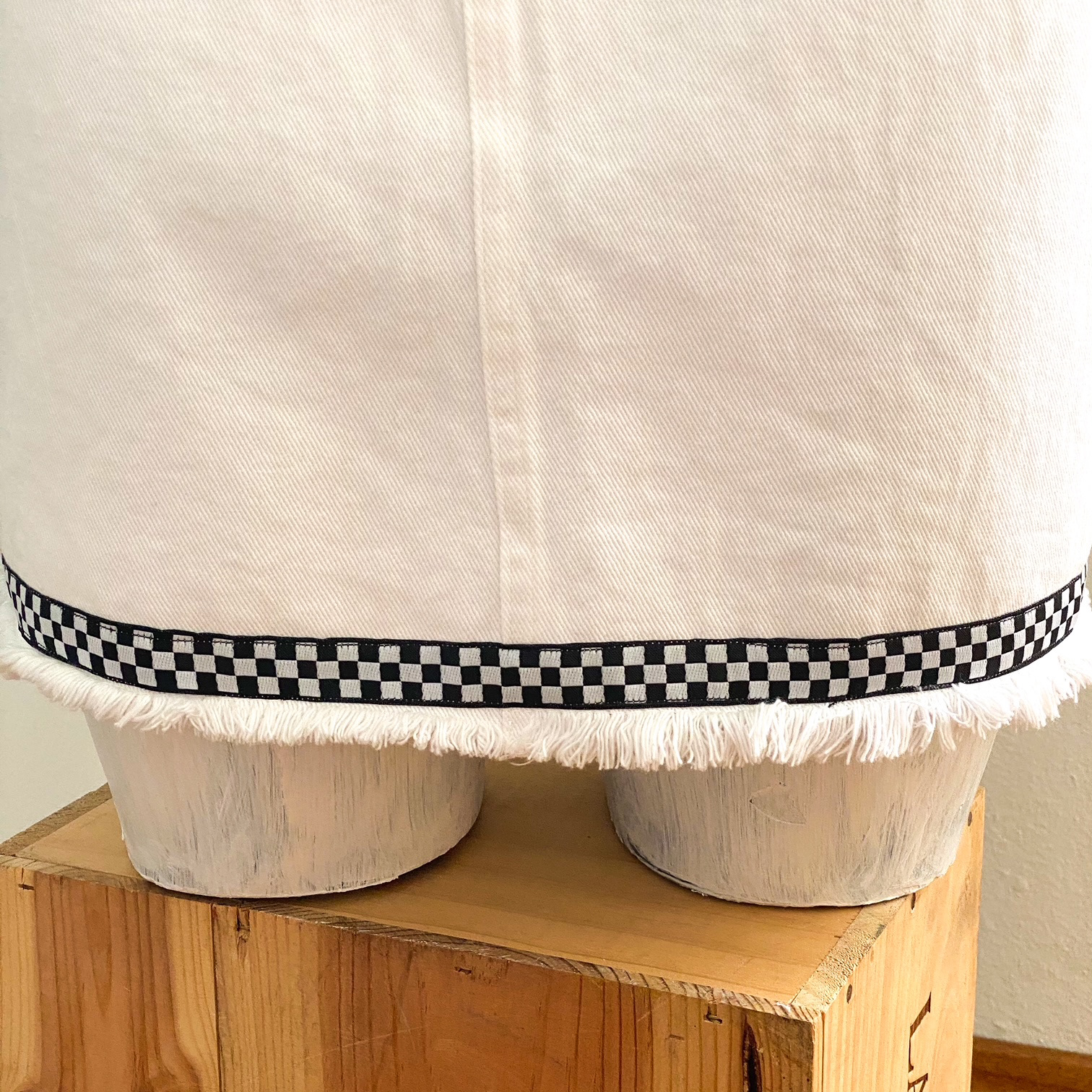 Urban Upcycled Kind Hearted Sustainable Fashion and Lifestyle | White Denim Skirt With Checkered Lining