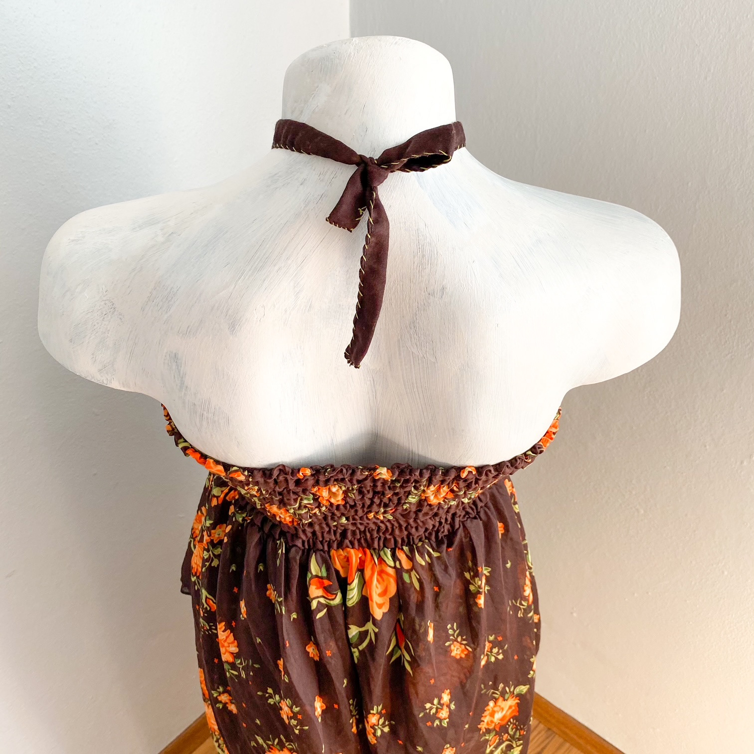 Urban Upcycled Kind Hearted Sustainable Fashion and Lifestyle | Brown Floral Summer Bandeau Pareo Dress