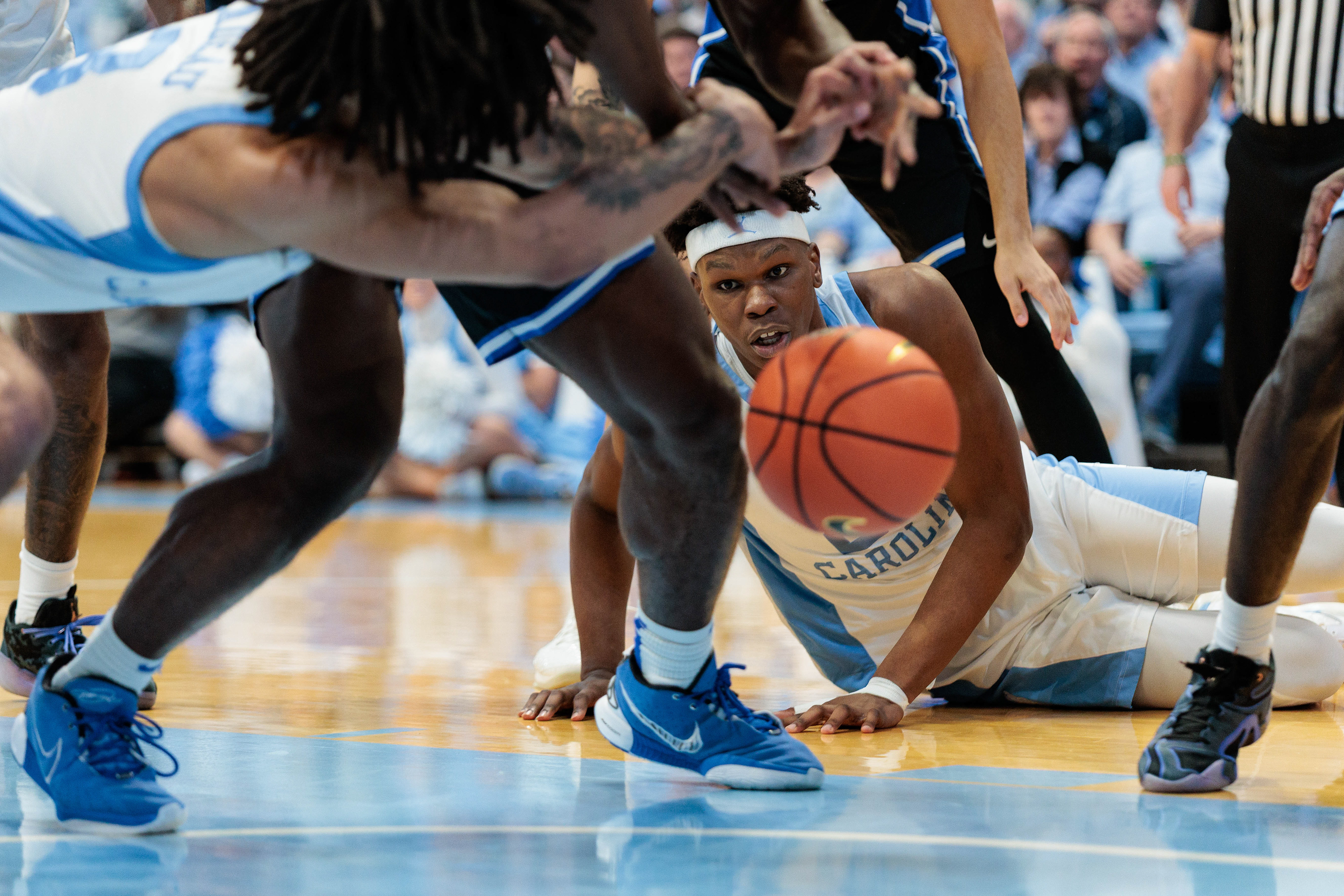 UNC junior forward Ven-Allen Lubin (22) goes for the ball during the men’s basketball game against Duke on Saturday, March 8, 2025 at the Dean E. Smith Center.