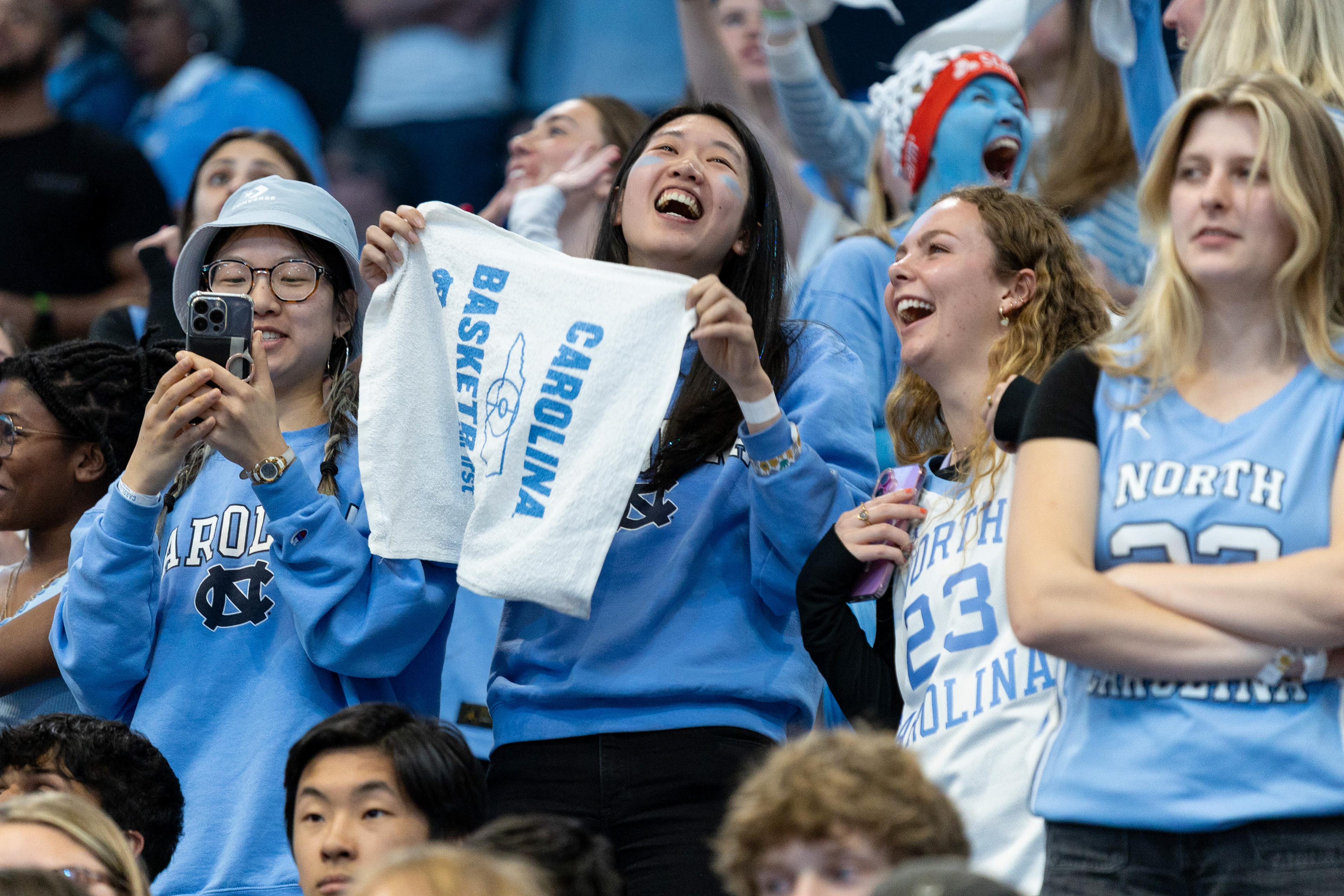 Fans cheer prior to tip-off at the UNC men's basketball game against Duke on Saturday, March 8, 2025 at the Dean Smith Center.