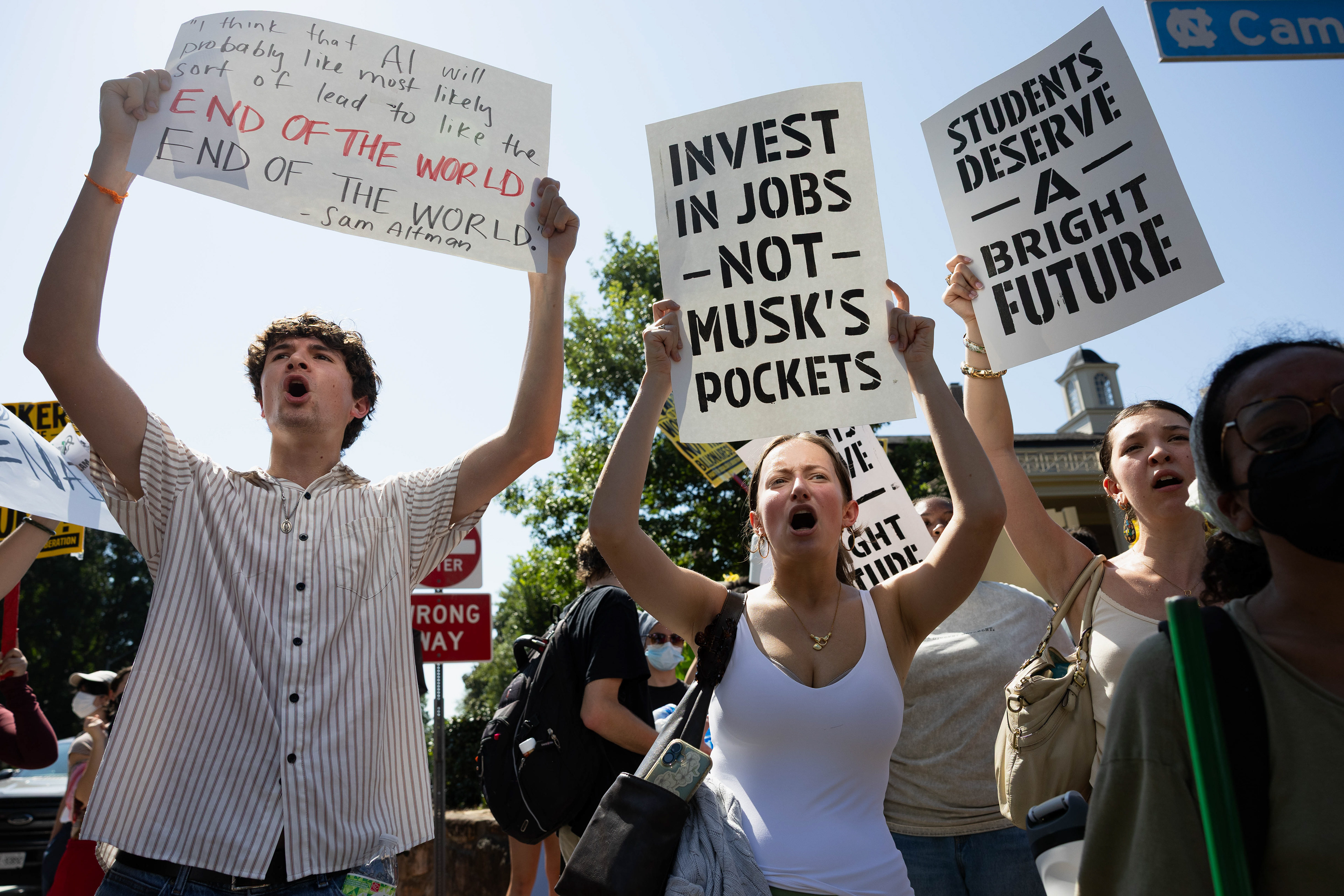 Demonstrators protest outside of the Carolina Inn during the G20 Summit on Wednesday, Sept. 2, 2026.