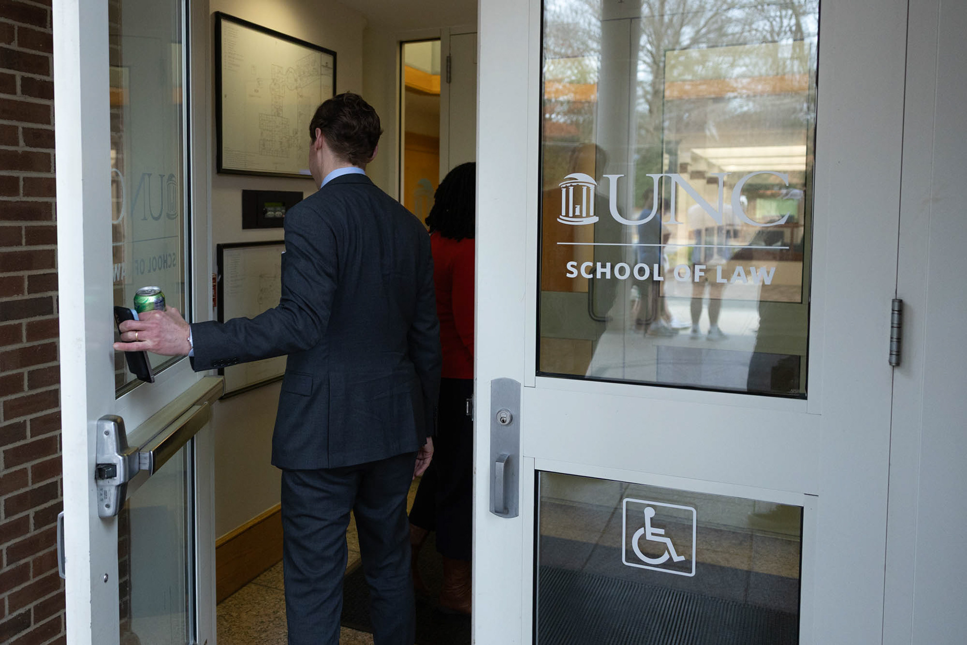 UNC Chancellor Lee Roberts walks into the School of Law to give a guest lecture on Wednesday, March 4, 2026. 