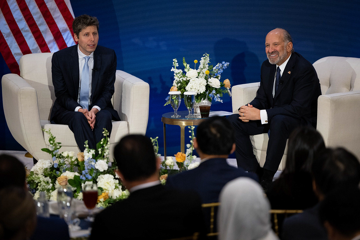 OpenAI CEO Sam Altman speaks with U.S. Secretary of Commerce Howard Lutnick during the G20 Summit at the Carolina Inn on Wednesday, Sept. 2, 2026.