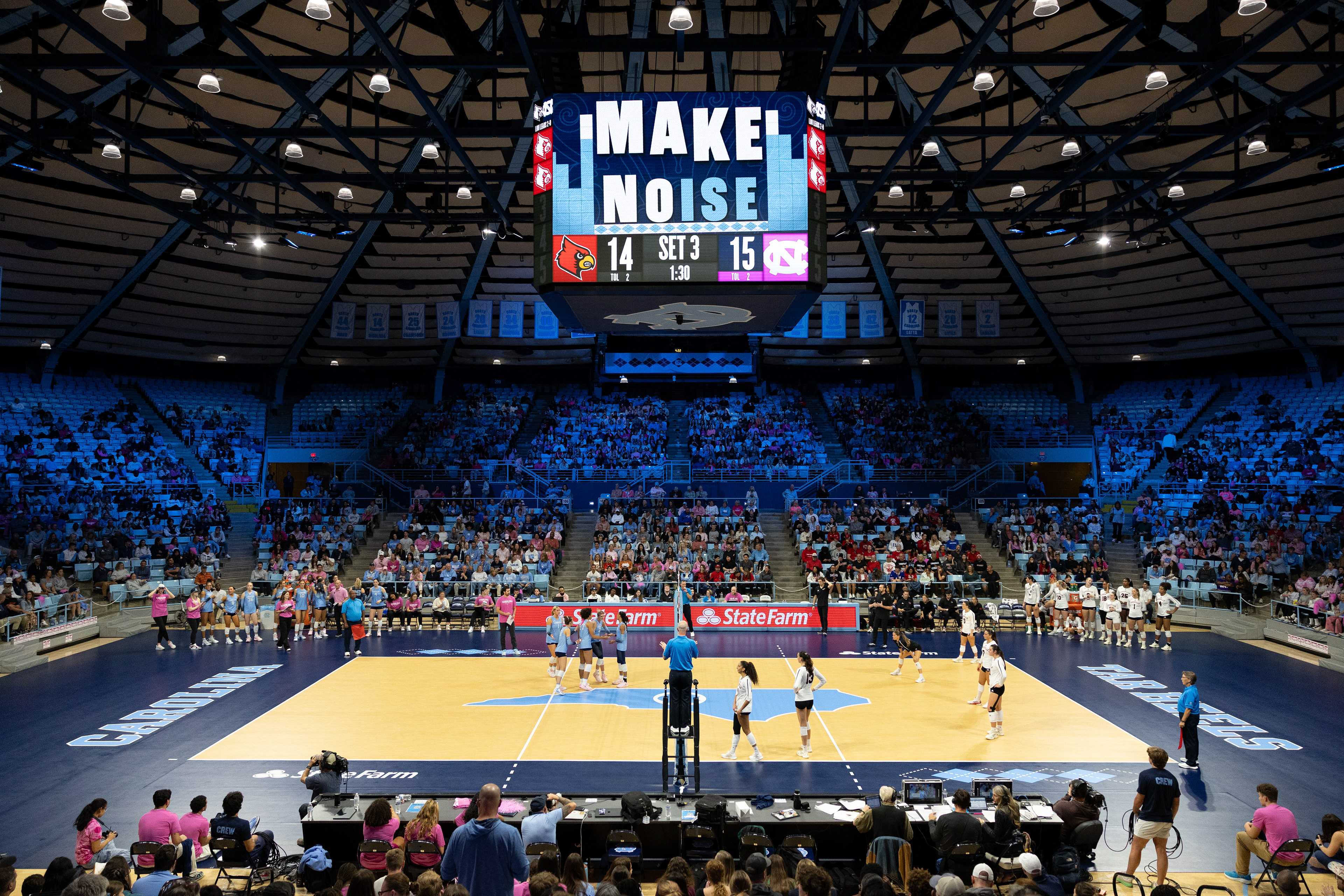 UNC volleyball faces Louisville at Carmichael Arena on Sunday, Oct. 26, 2025. UNC lost 3-1.