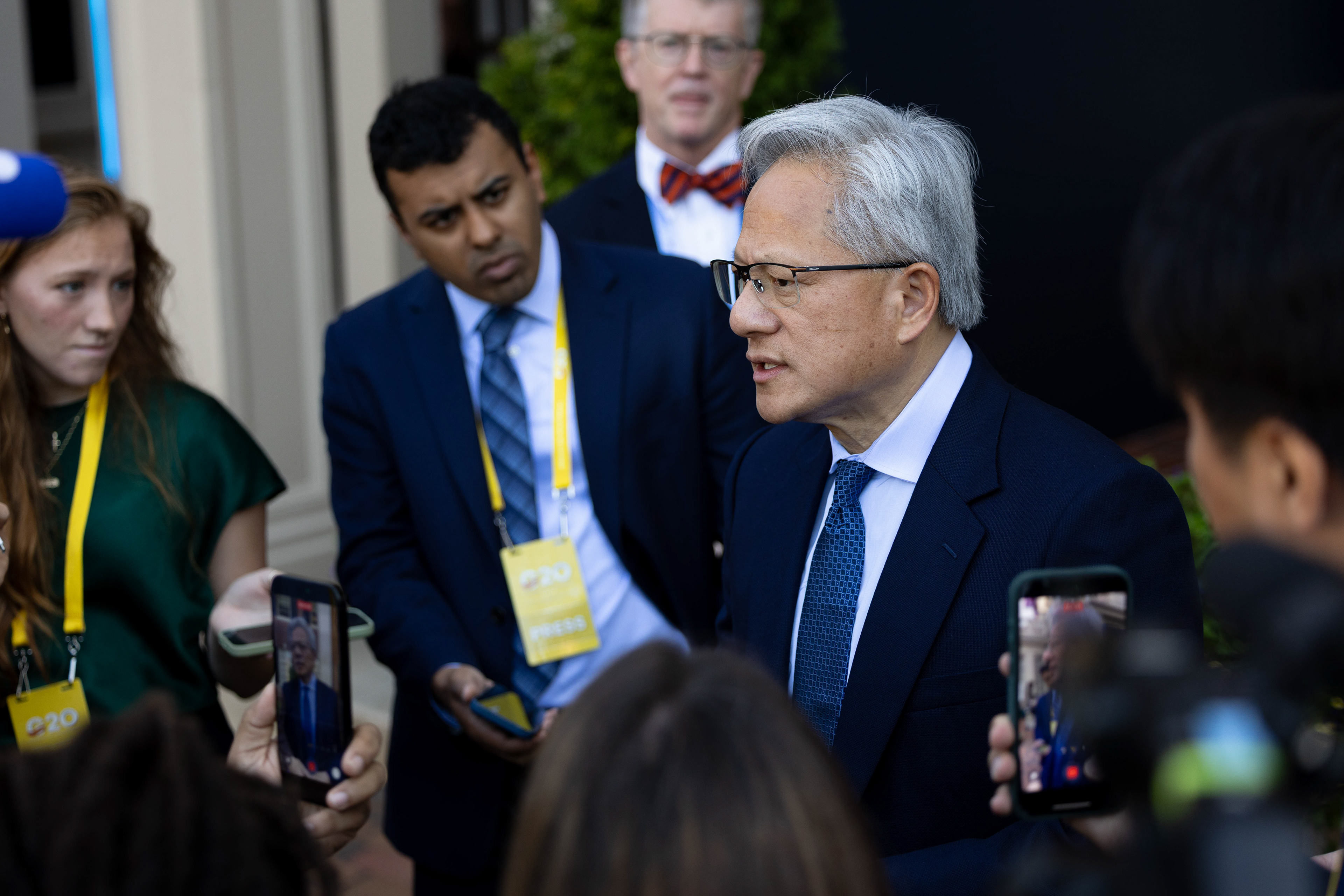 Nvidia CEO Jensen Huang speaks to the press at the G20 Summit at the Carolina Inn on Wednesday, Sept. 2, 2026.