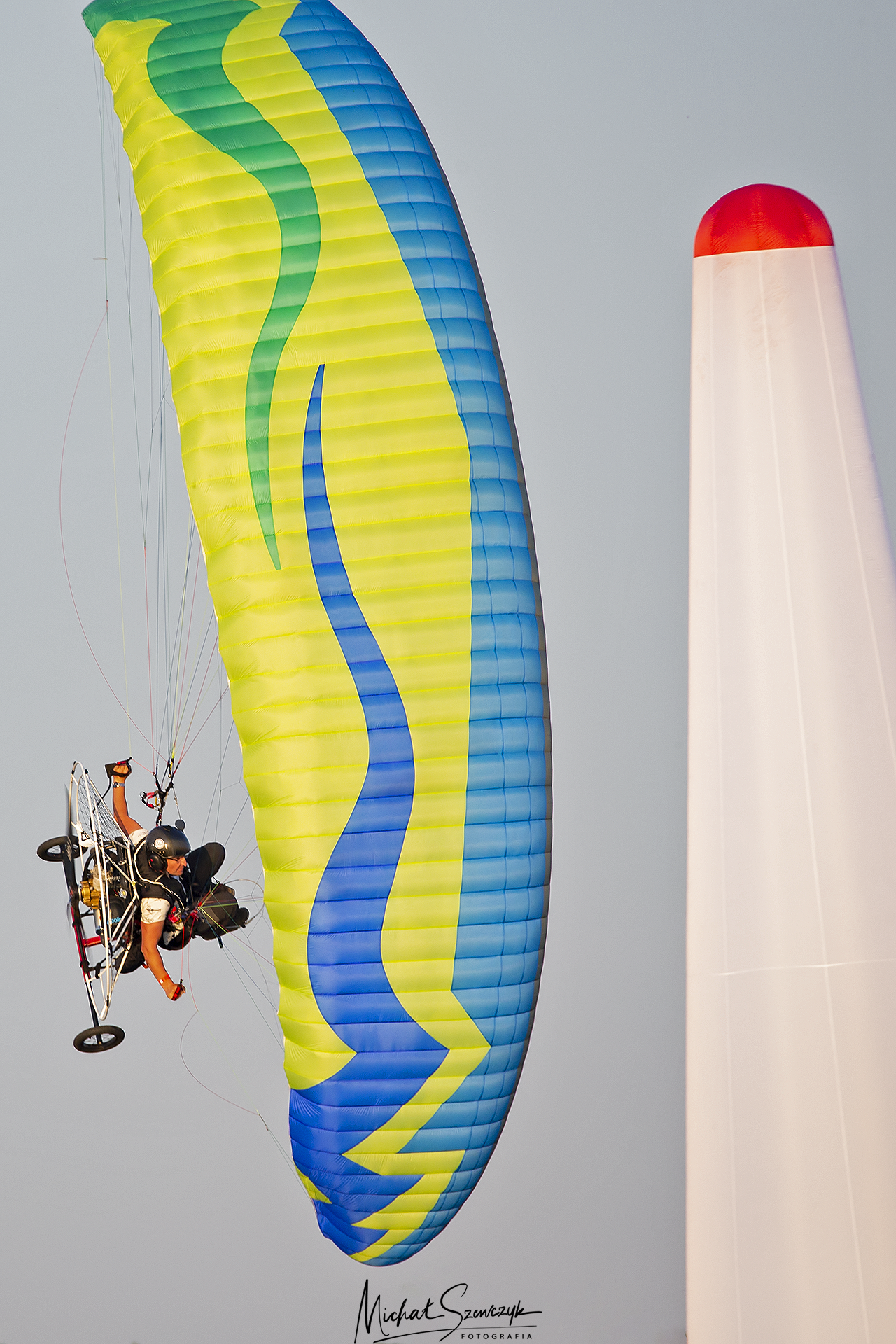 Wojciech Panas participating in Paramotor Slalom Polish Championship, Przykona. Poland.