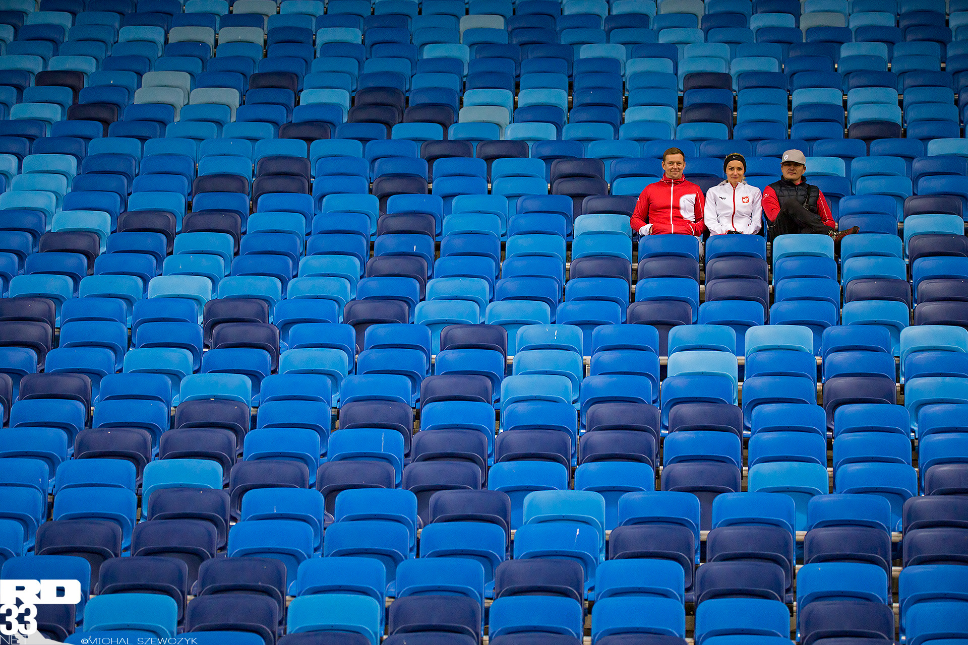 Justyna Święty-Ersetic and the guys on the Silesia Stadium. Chorzów, Poland.