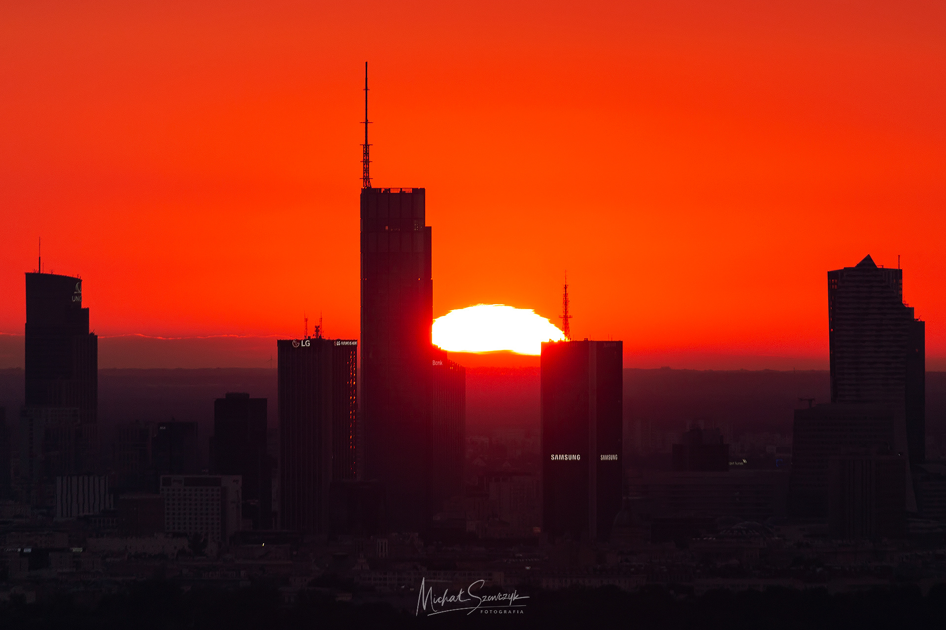 Sunset over Warsaw, Poland.