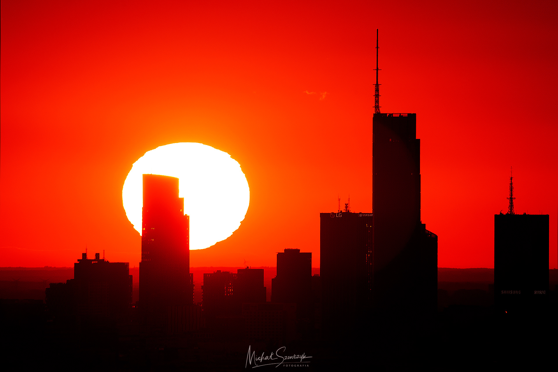Sunset over Warsaw, Poland.