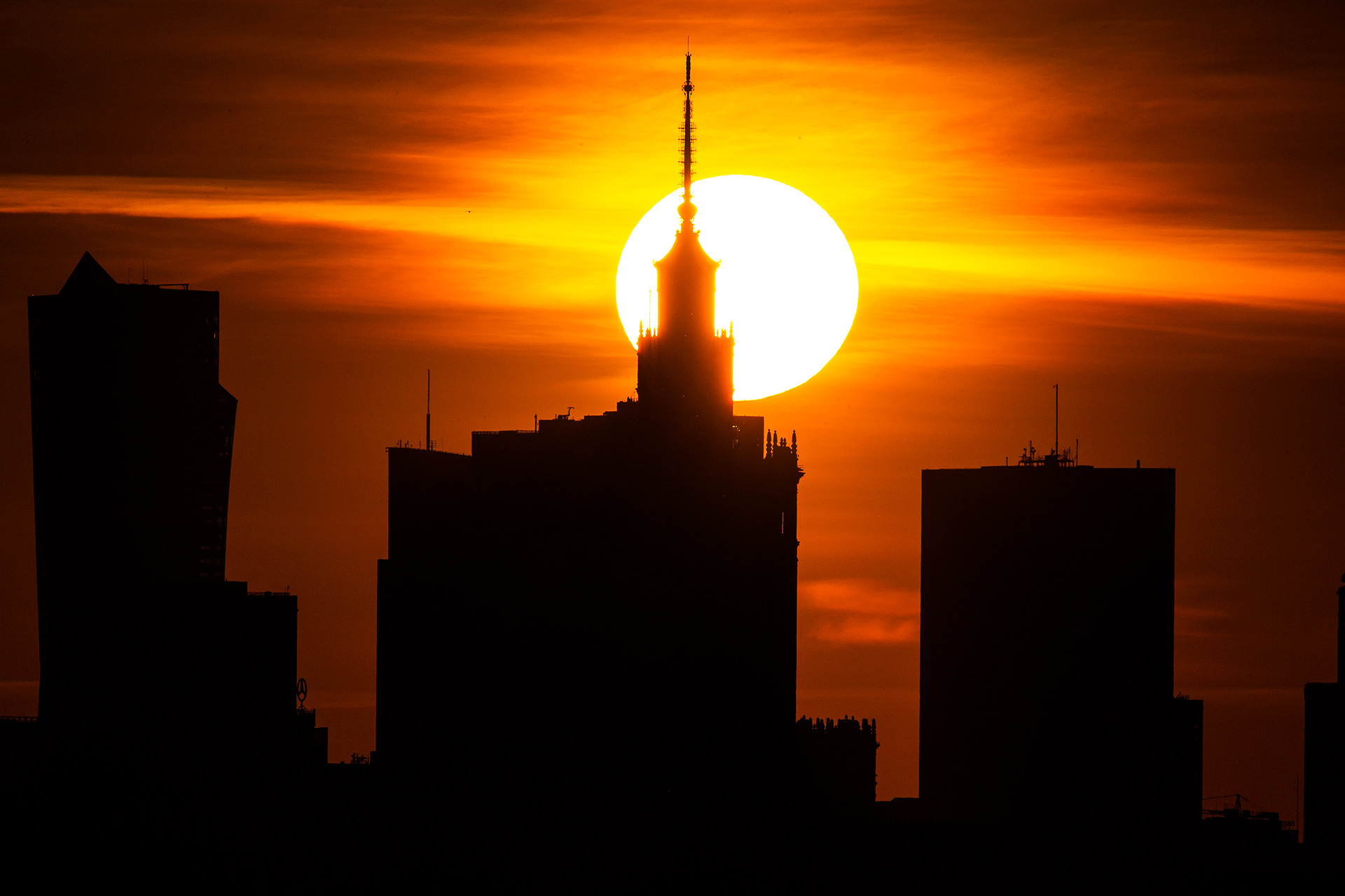 Sunset over Warsaw. Poland.