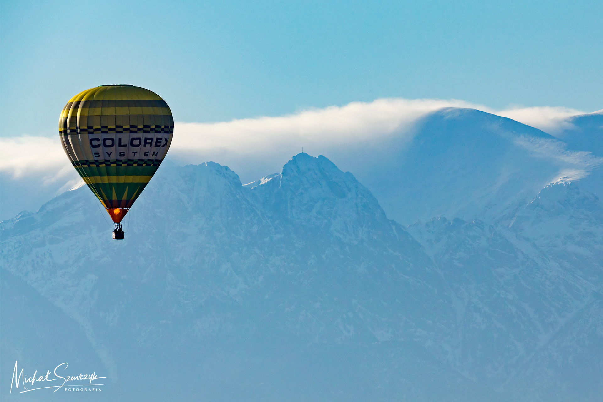 Hot air balloon and Giewont Moutain, Poland.