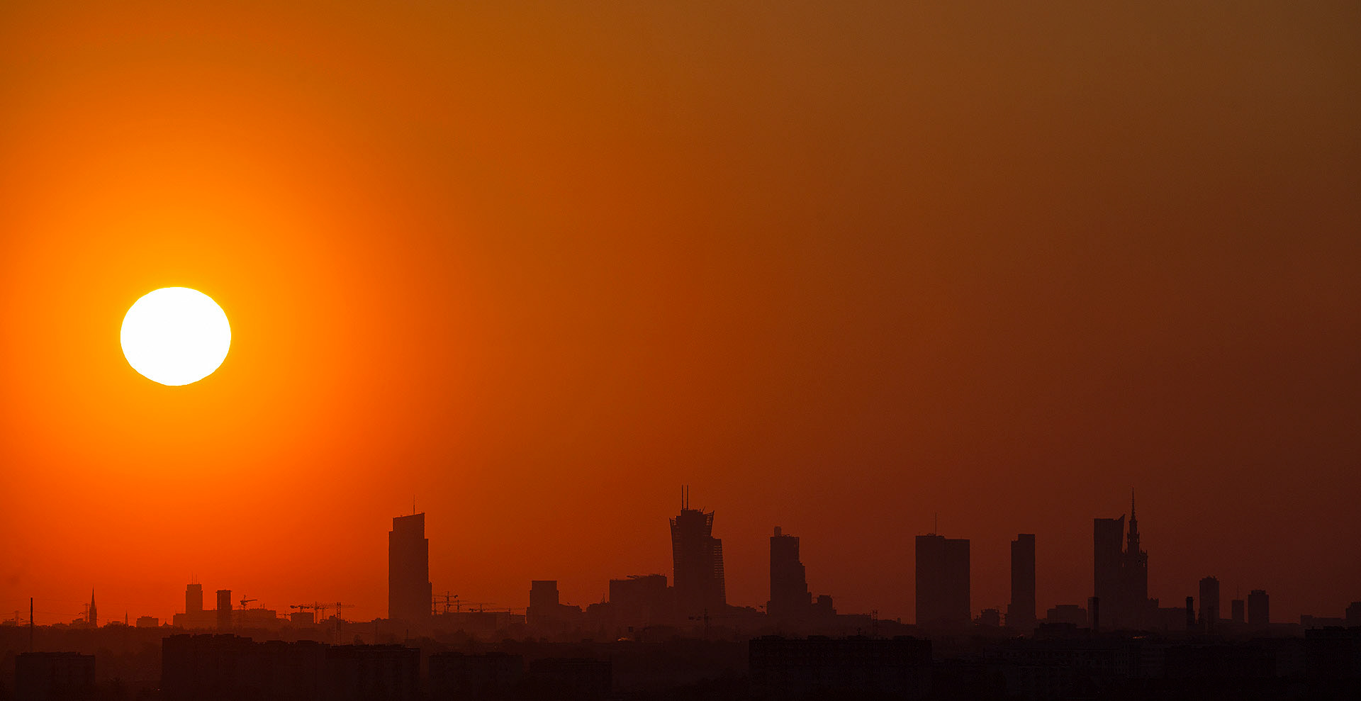 Sun rise over Warsaw, Poland.