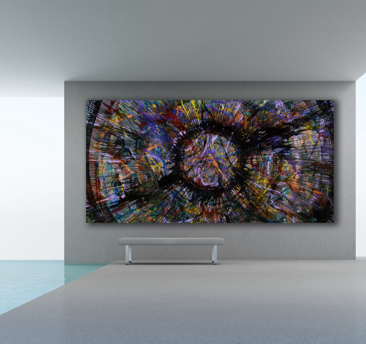 CHAKRA'S, 2025, Ink, acrylic, paste and epoxy on canevas, 48x104 in