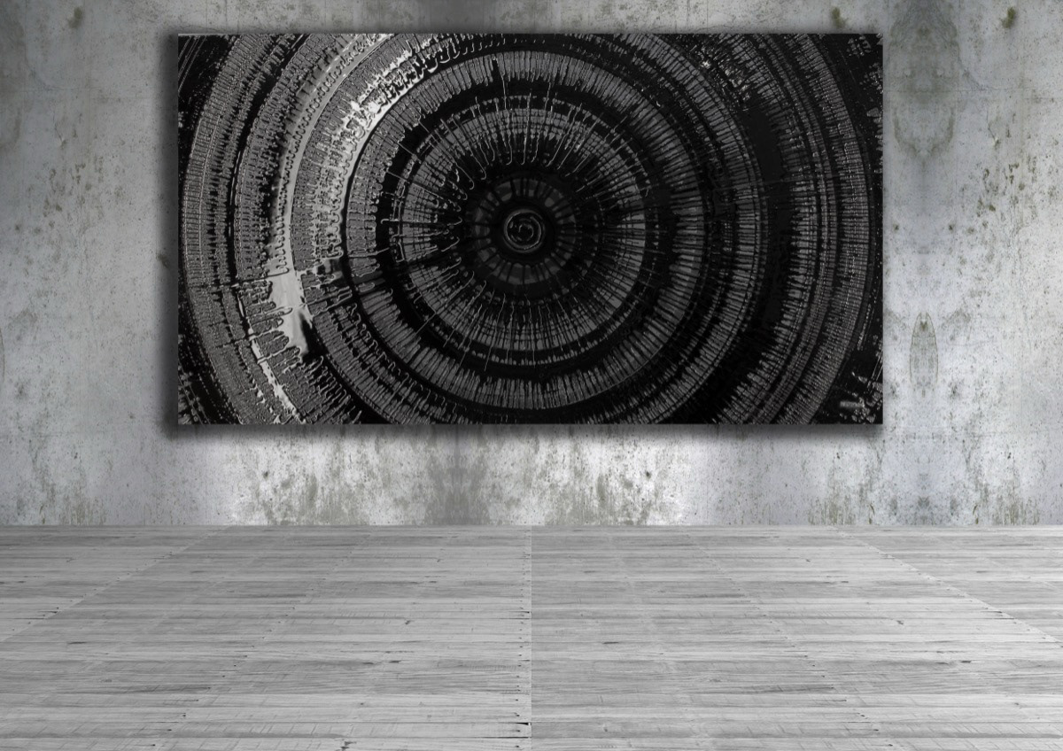 GROUNDING, 2019, Ink, acrylic, paste and epoxy on canevas, 42x72 in