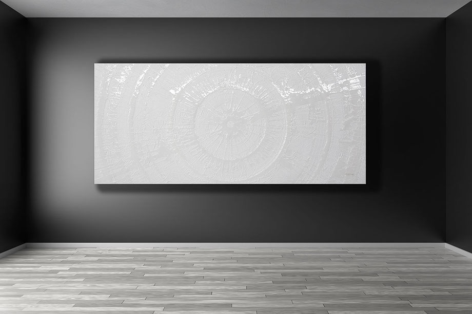 THE TOURMENTS CAPTURE, 2026, Ink, acrylic, paste and epoxy on canevas, 43x95 in