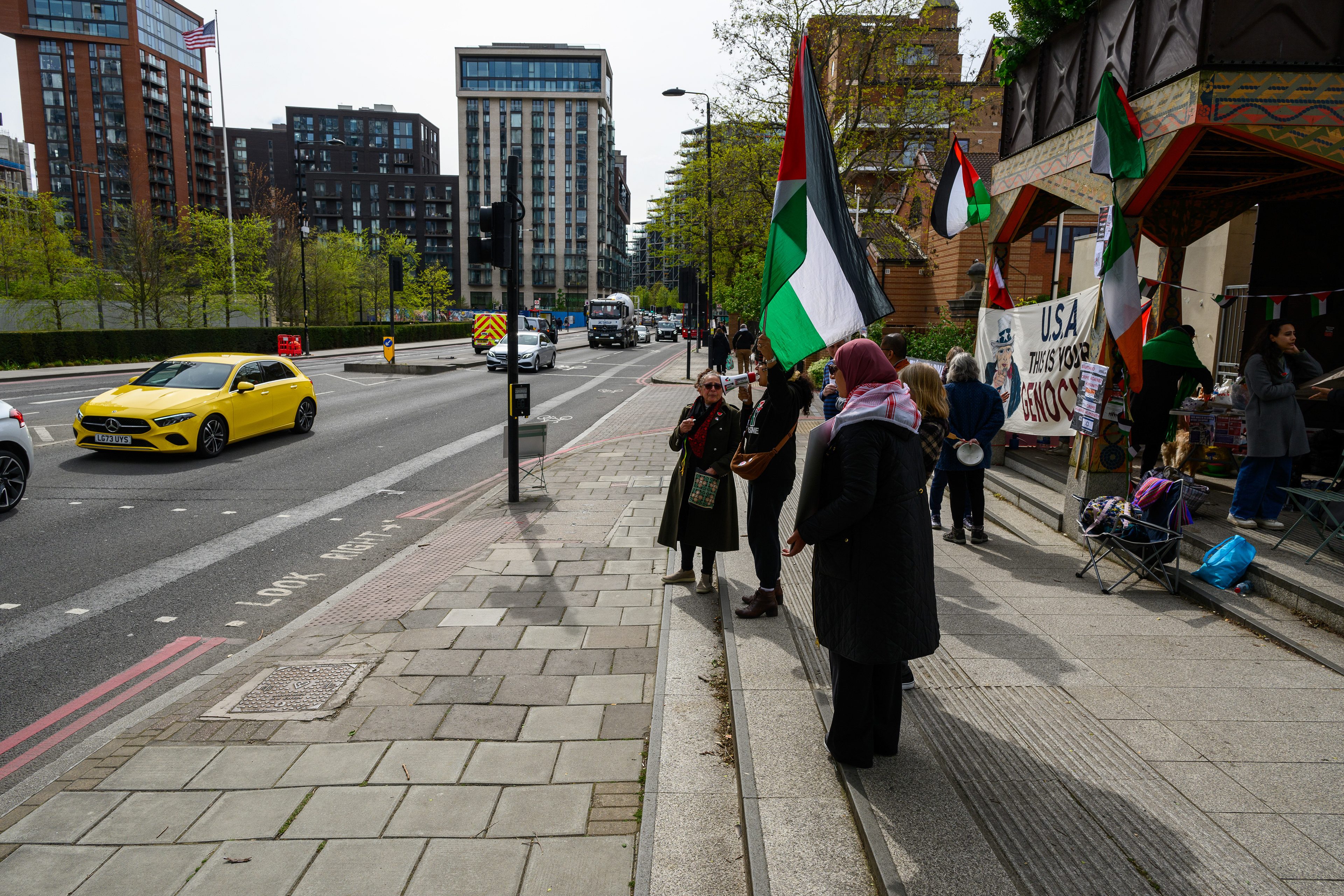 The protest camp receives lots of attention from drivers on the road