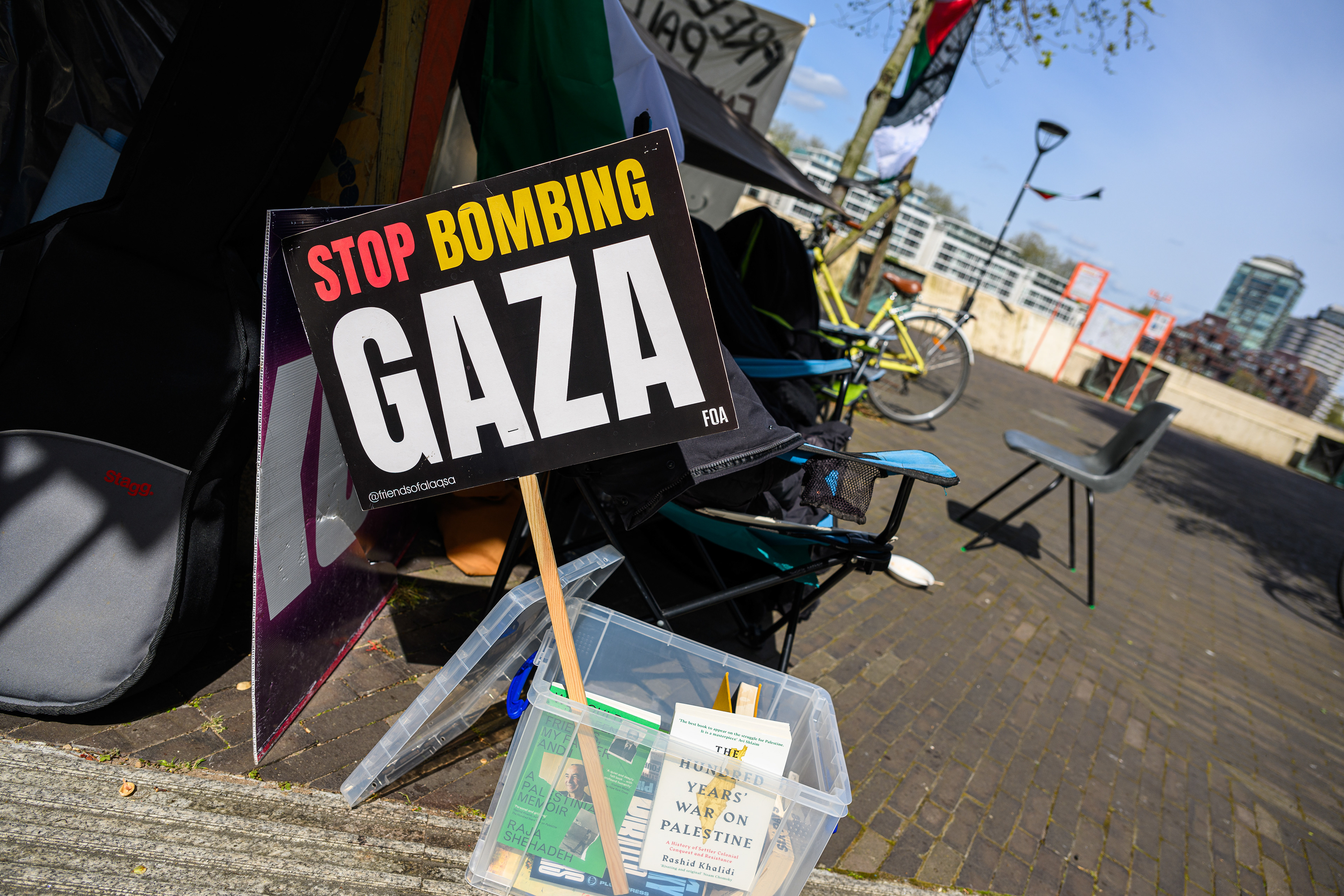 The protest camp was originally planned to last a week. The main goal of the protest is to bring about a ceasefire in Gaza and educate the public about the involvment of Governments around the world.