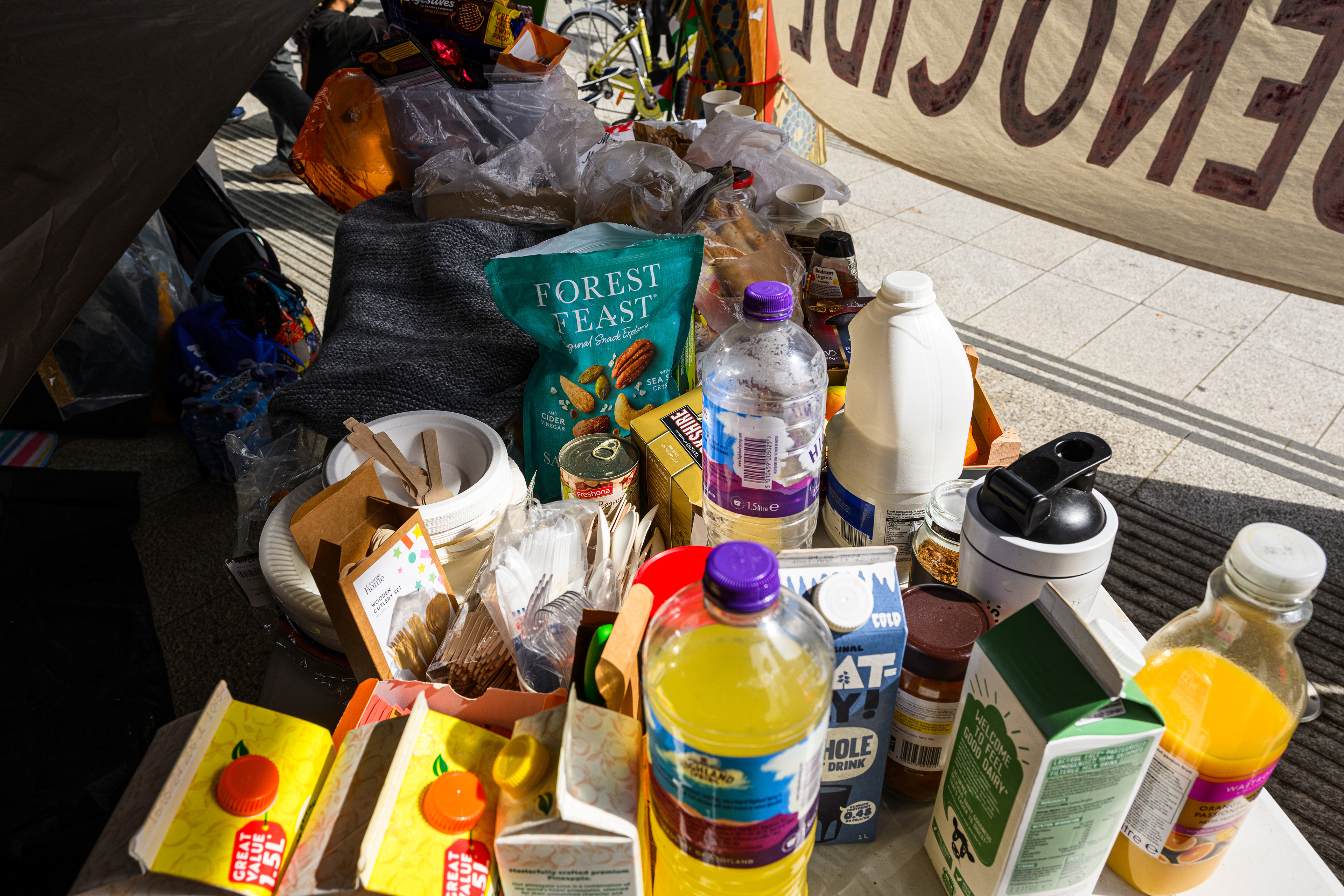 Lots of food is donated to the camp by visitors who are sympathetic to the camps aims