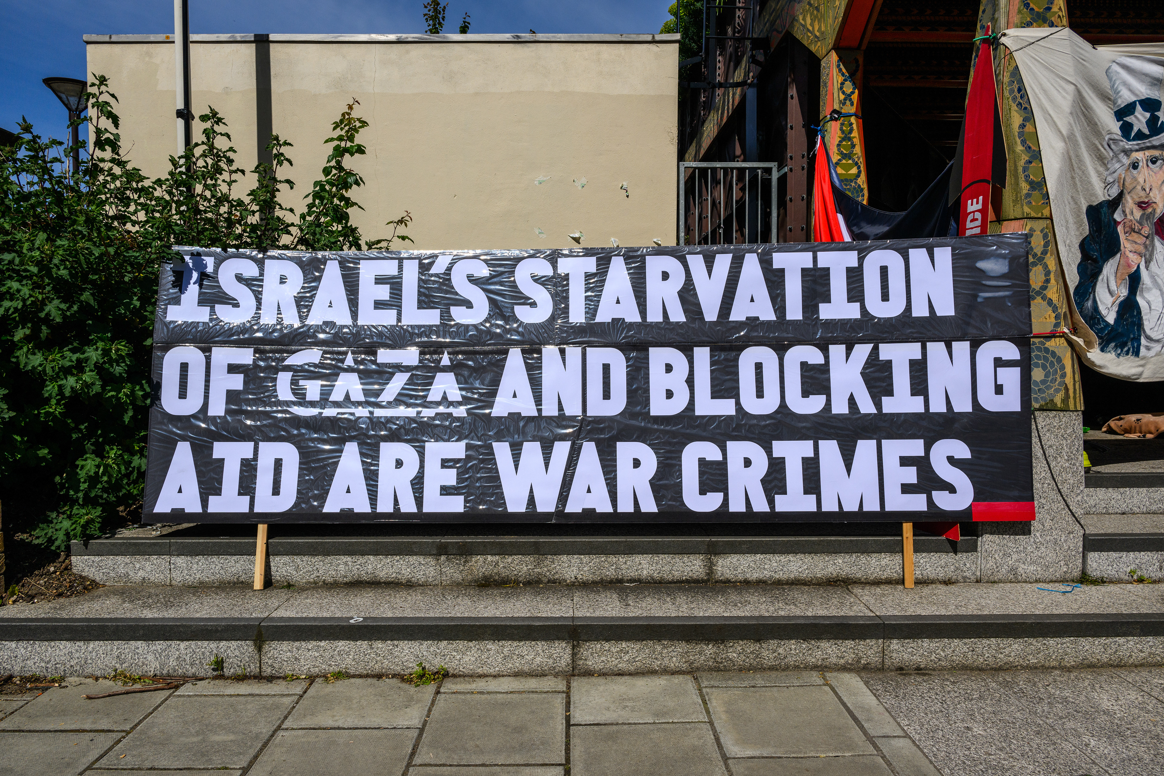 People visit the camp everyday to show support. Most bring signs and Palestine flags but some bring food and gifts.