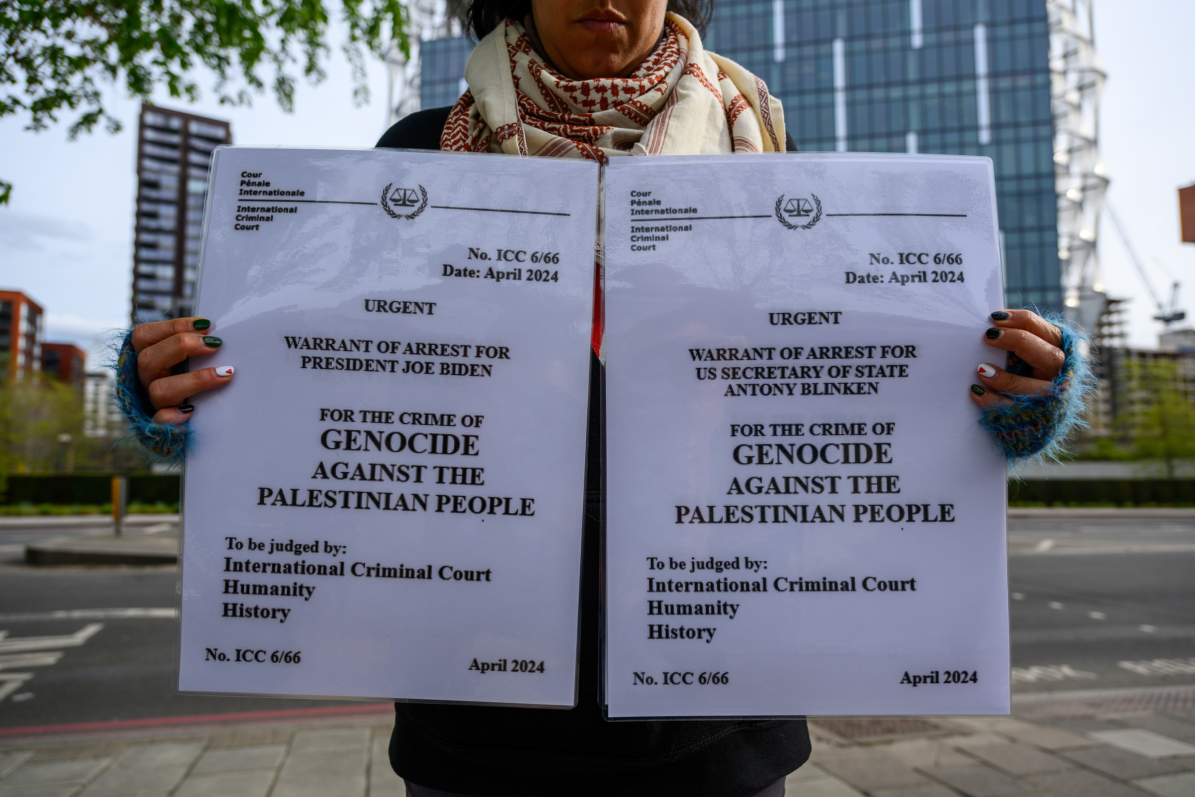 The activists at the camp created arrest warrants for Joe Biden and Anthony Blinken for the crime of genocide. The group hand delivered these to the US Embassy